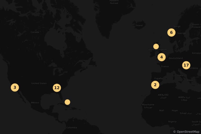 Mappa dei luoghi delle riprese di Black Widow (2021)