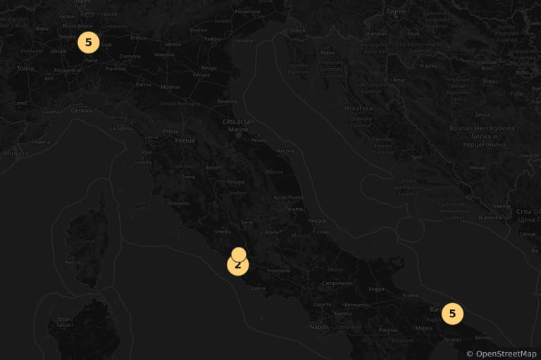 Mapa de los lugares de rodaje de Cado dalle nubi (2009)