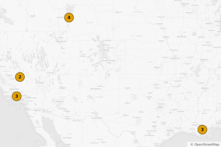 Map of the filming locations of Django Unchained (2012)