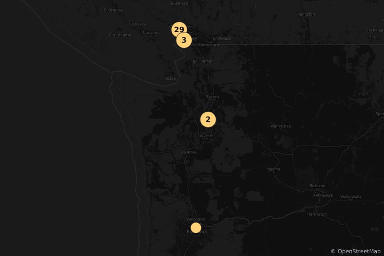 Map of the filming locations of Fifty Shades of Grey (2015)