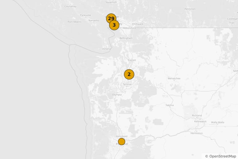 Map of the filming locations of Fifty Shades of Grey (2015)