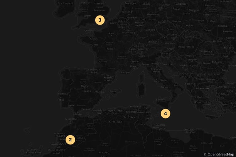 Map of the filming locations of Gladiator II (2024)