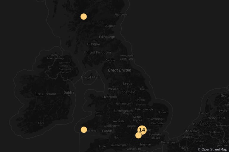 Map of the filming locations of Harry Potter and the Deathly Hallows: Part 2 (2011)