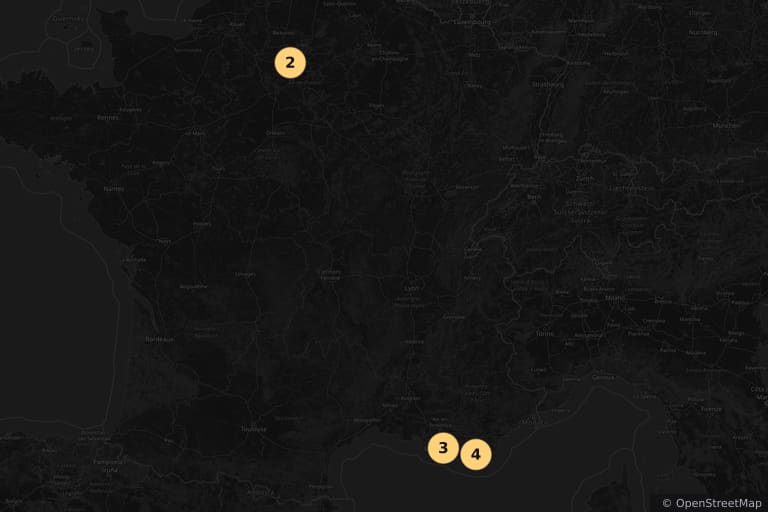 Mapa de los lugares de rodaje de L'Amour aux trousses (2005)