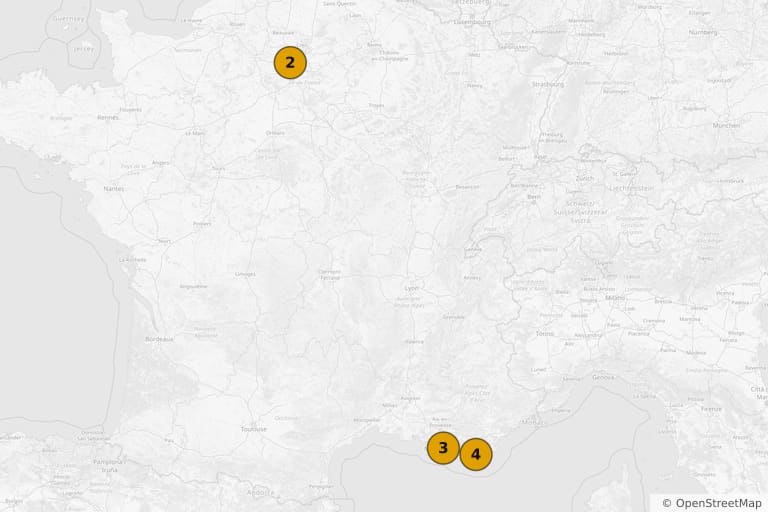 Mapa de los lugares de rodaje de L'Amour aux trousses (2005)