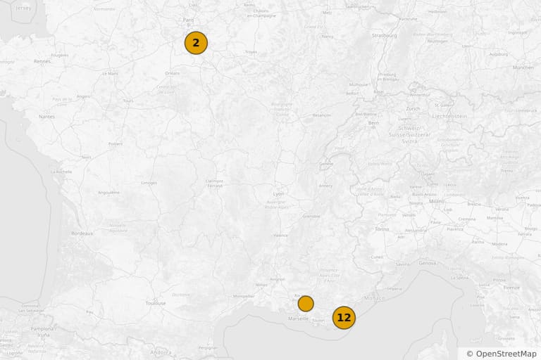 Map of the filming locations of The Gendarme Takes Off (1970)