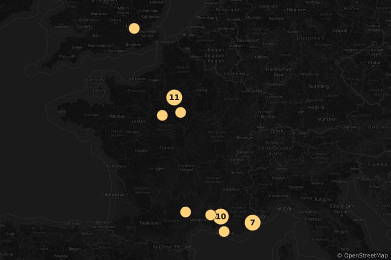 Map of the filming locations of Mr. Bean's Holiday (2007)