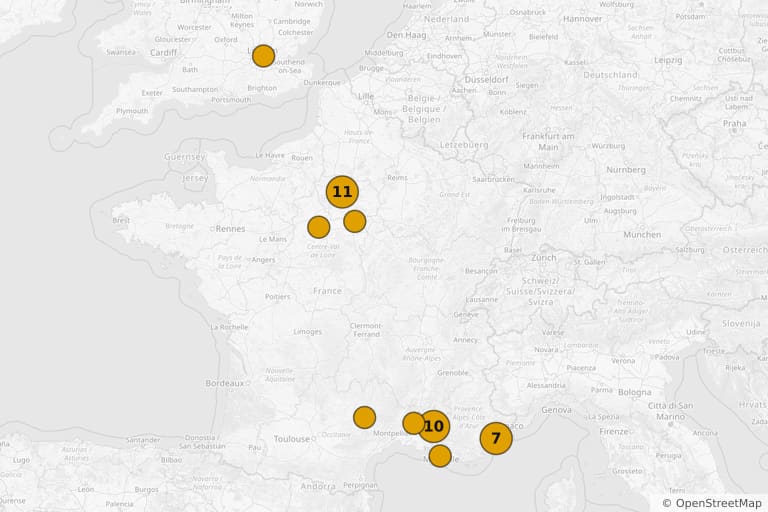 Map of the filming locations of Mr. Bean's Holiday (2007)