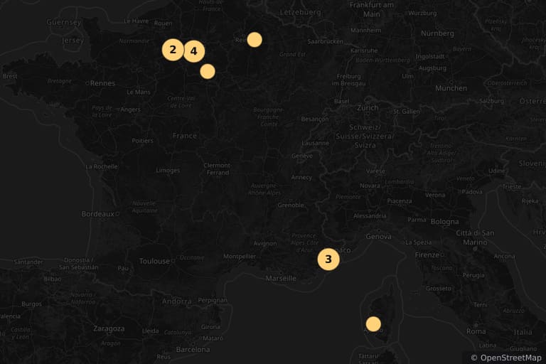 Map of the filming locations of Napoleon (1955)