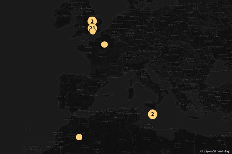 Map of the filming locations of Napoleon (2023)
