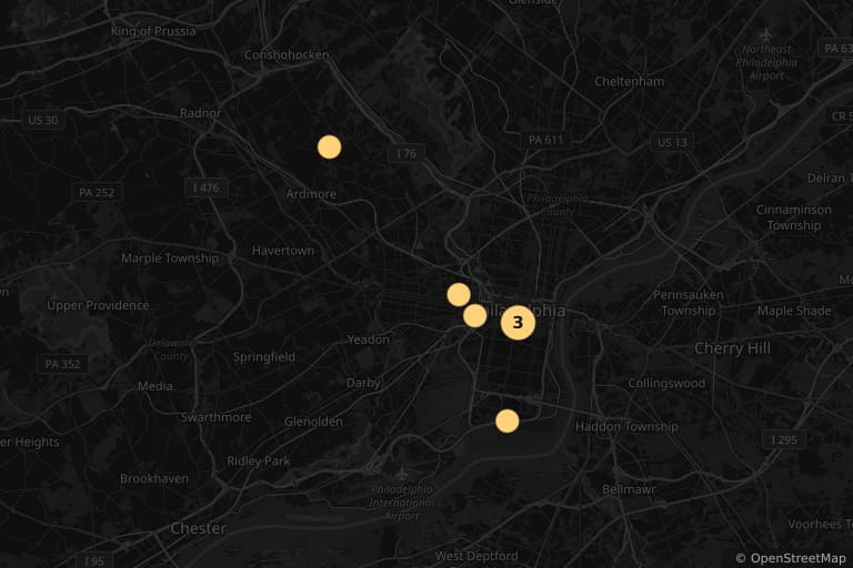 Mapa de los lugares de rodaje de Philadelphia (1993)