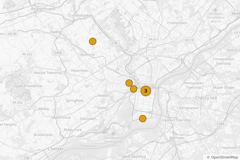 Mapa de los lugares de rodaje de Philadelphia (1993)