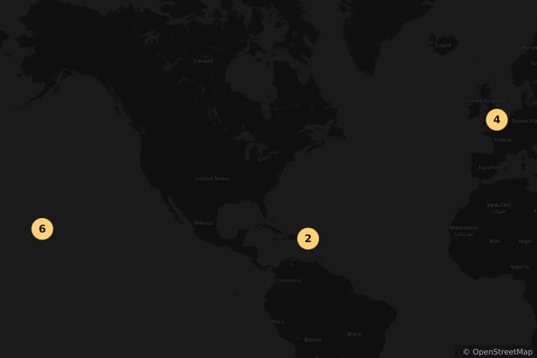 Mapa de los lugares de rodaje de Piratas del Caribe: En mareas misteriosas (2011)