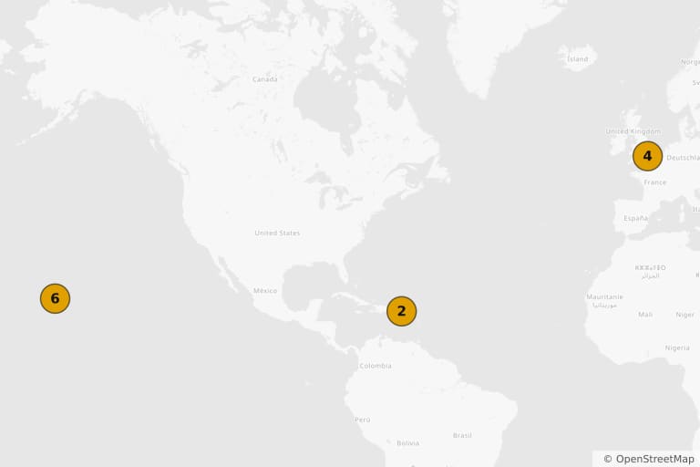 Mapa de los lugares de rodaje de Piratas del Caribe: En mareas misteriosas (2011)
