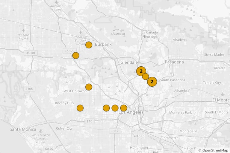 Map of the filming locations of Reservoir Dogs (1992)