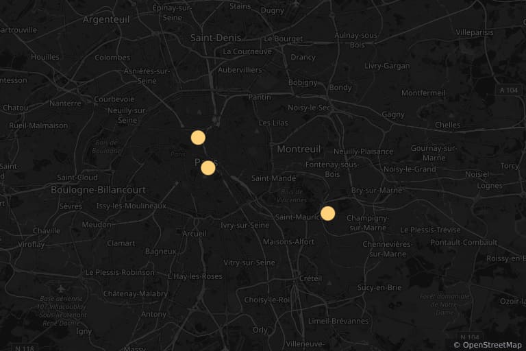 Mapa de los lugares de rodaje de Seul dans la nuit (1945)