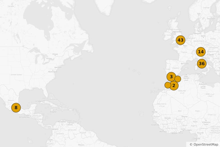 Mapa de los lugares de rodaje de Spectre (2015)