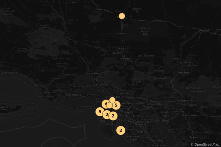 Map of the filming locations of Speed (1994)