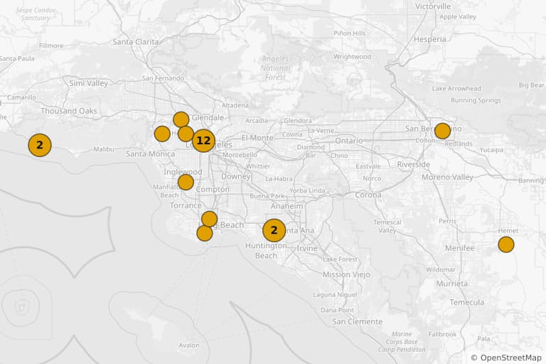 Map of the filming locations of The Fast and the Furious (2001)