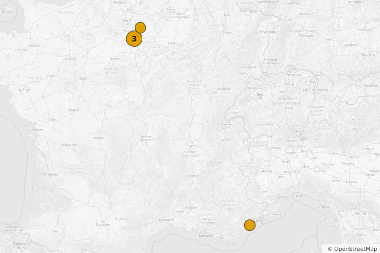 Map of the filming locations of The Man in the Iron Mask (1977)