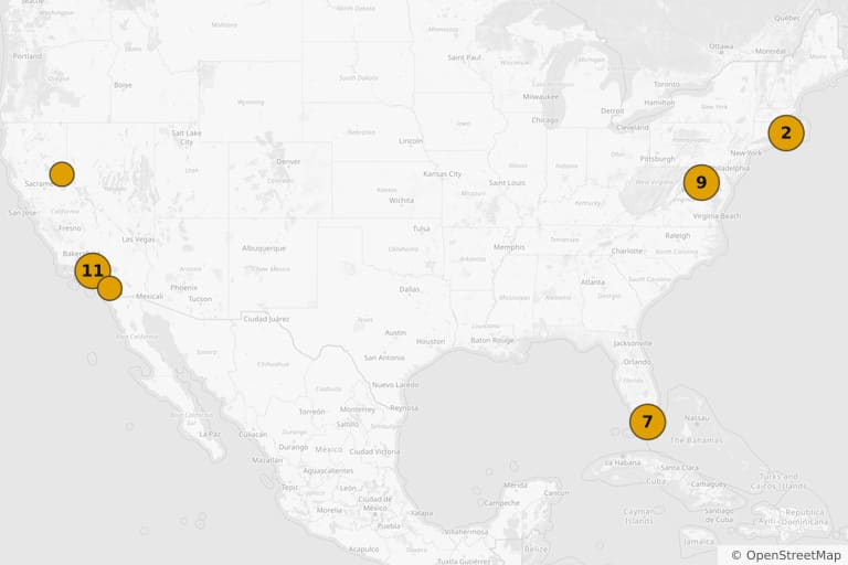Map of the filming locations of True Lies (1994)