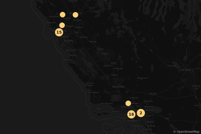 Carte des lieux de tournage de Zodiac (2007)